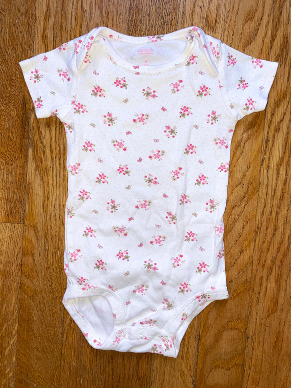 White, Pink Floral Onesie, 9M